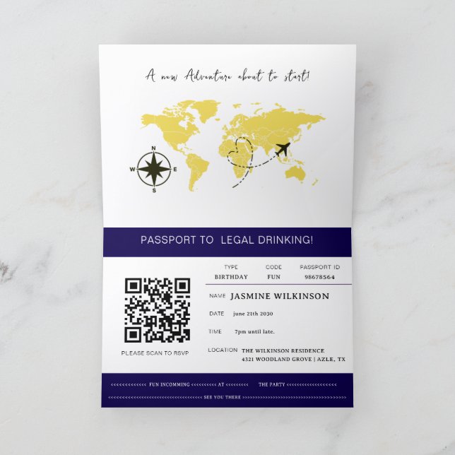 Anúncio Passaporte para o Mapa Mundial do Dia de Aniversár (Interior)