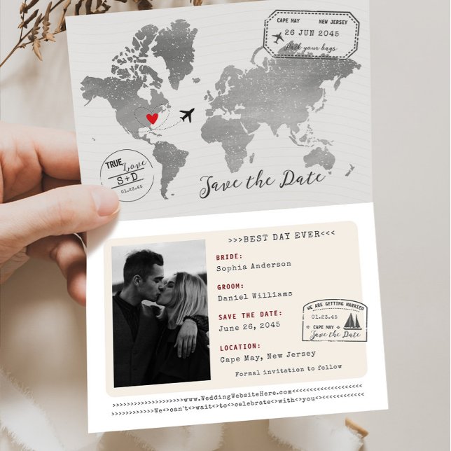 Anúncio Passaporte Único Salvar A Data Destino Casamento (Unique Passport Save The Date)
