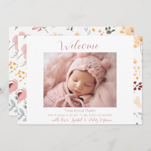 Anúncio Pastel Flowers Boas-vindas Bebê Nascimento (Frente/Verso)