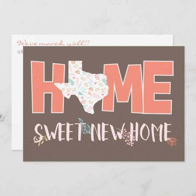 Anúncio Peach & Brown Home, Sweet New Home - Texas (Frente/Verso)