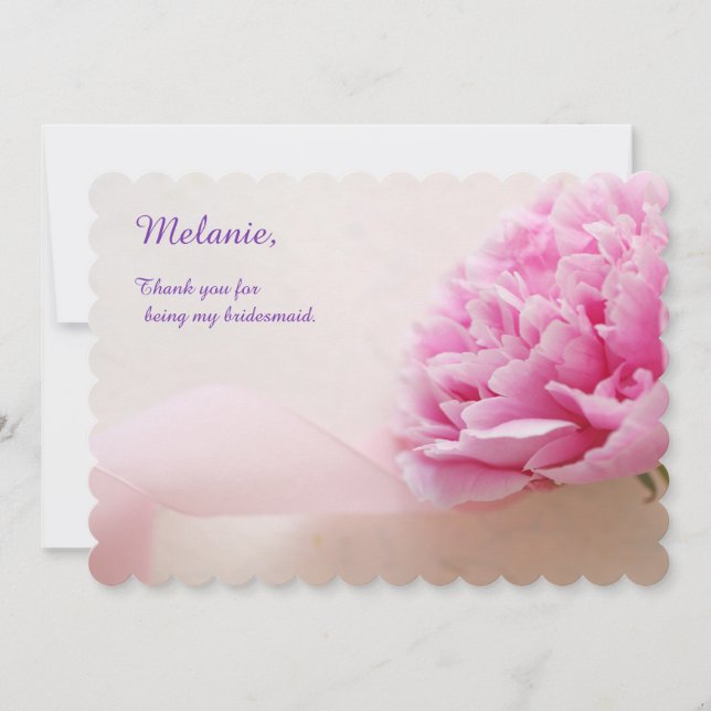 Anúncio Peônia rosa com agradecimento de dama de honra (Frente)