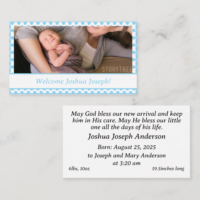 Anúncio personalizável de nascimento do Baby Boy (Frente/Verso)