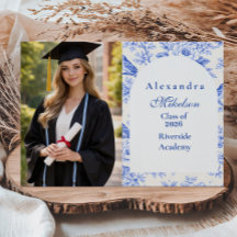 Photo Elegant Blue Floral Graduation Party