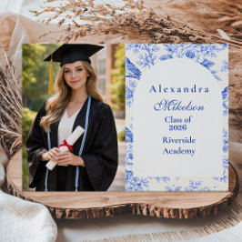 Anúncio Photo Elegant Blue Floral Graduation Party