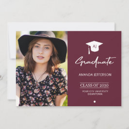 Anúncio Photo graduate graduation announcement burgundy