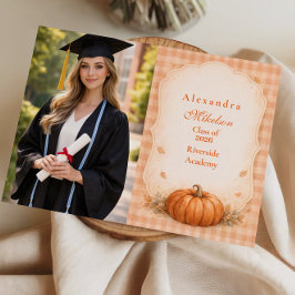 Anúncio Photo Rustic Gingham Pumpkin Fall Graduation
