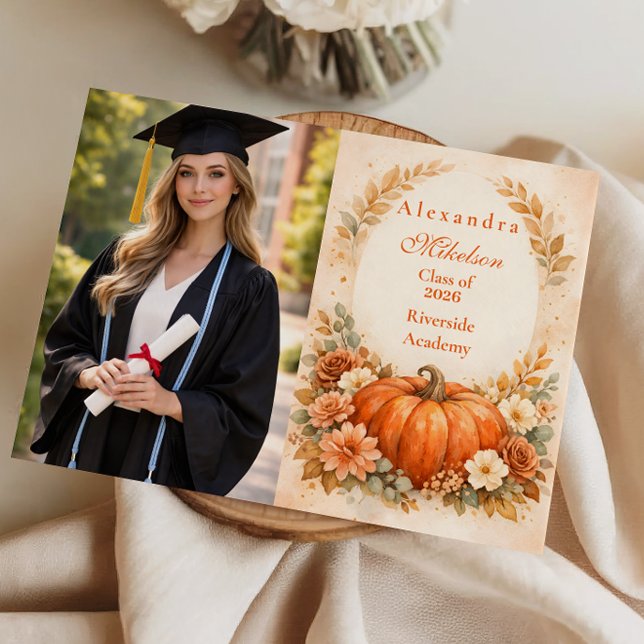 Anúncio Photo Rustic Pumpkin Floral Fall Graduation (Criador carregado)