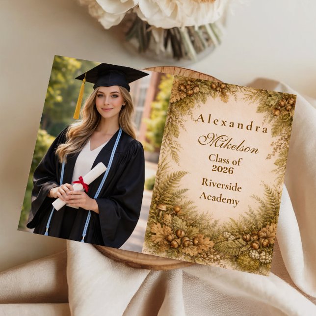 Anúncio Photo Vintage Woodland Autumn Graduation Party (Criador carregado)