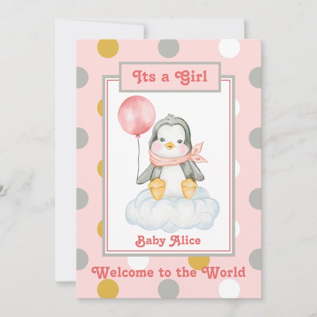 Anúncio Pinguin Baby Girl Pink Birth (Frente)