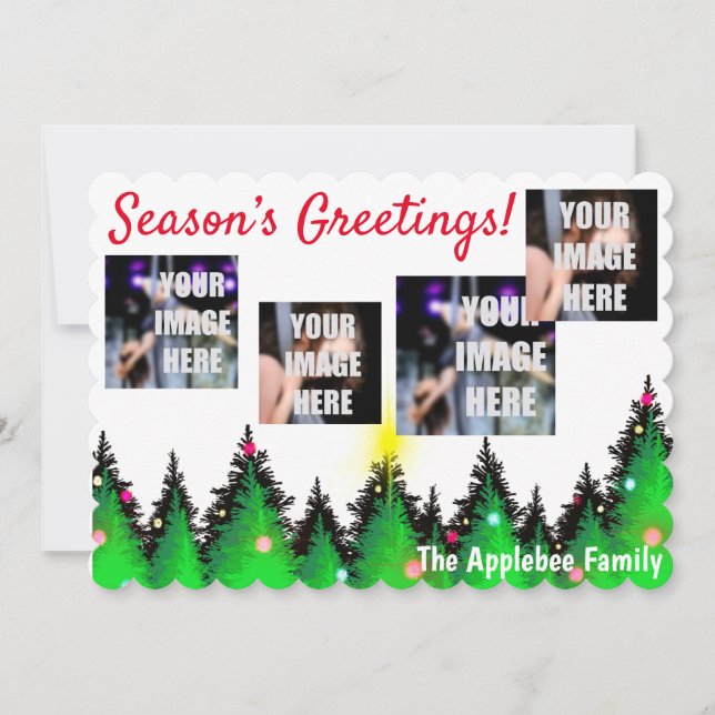 Anúncio Pinheiros verdes brilhantes ornamentos coloridos f (Frente)