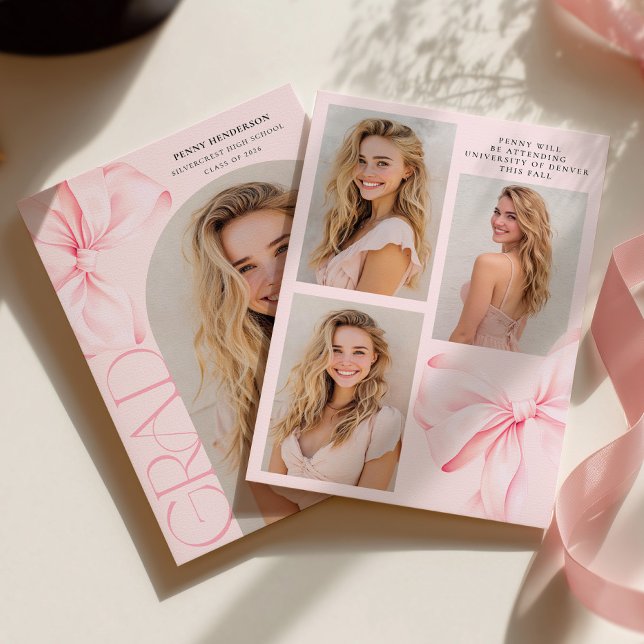 Anúncio Pink Bow Graduation Announcement (Criador carregado)
