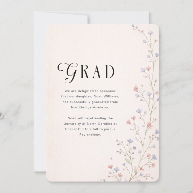 Anúncio Pink Bow Wildflower Graduate Photo Graduation (Frente)