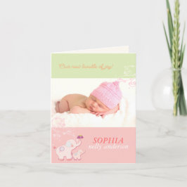 Anúncio Pink Elephants Baby Girl Photo Birth Announcement