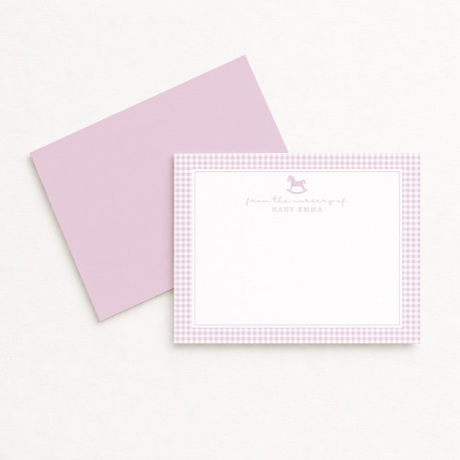 Anúncio Pink Gingham  Girl  Nursery Note Card (Criador carregado)