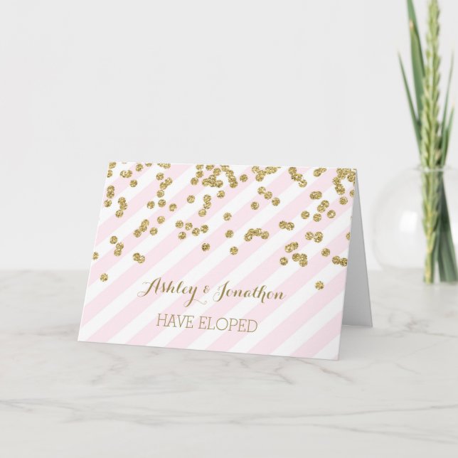 Anúncio Pink Gold Stripes Elopement Announcement Card (Frente)