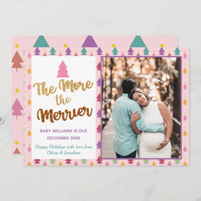 Anúncio Pink Photo Christmas Rainbow Holiday Pregancy (Frente/Verso)