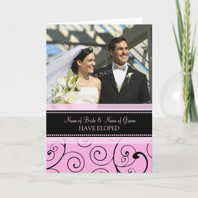 Anúncio Pink Swirls Elopement Photo Announcement Card (Frente)