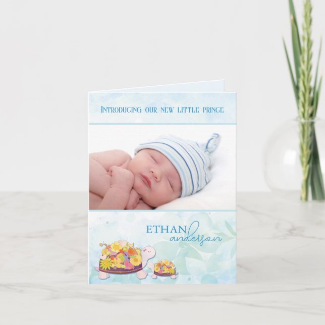 Anúncio Pink Turtles Baby Boy Photo Birth Announcement (Frente)
