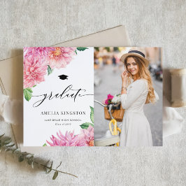Anúncio Pink Watercolor Dahlia Floral Photo Graduation
