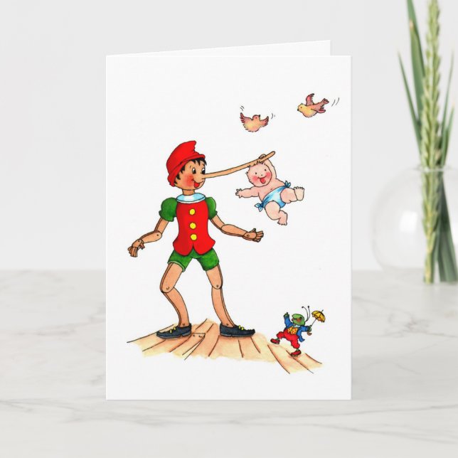 Anúncio Playful Baby with Pinocchio - Birth Announcement (Frente)