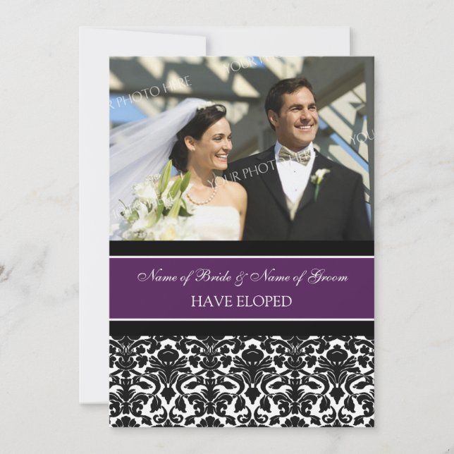 Anúncio Plum Damask Photo Elopement Cards (Frente)