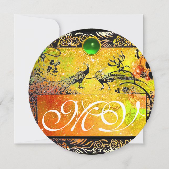 Anúncio POMBOS DE NOIVA CASAMENTO MONOGRAMA preto amarelo  (Frente)