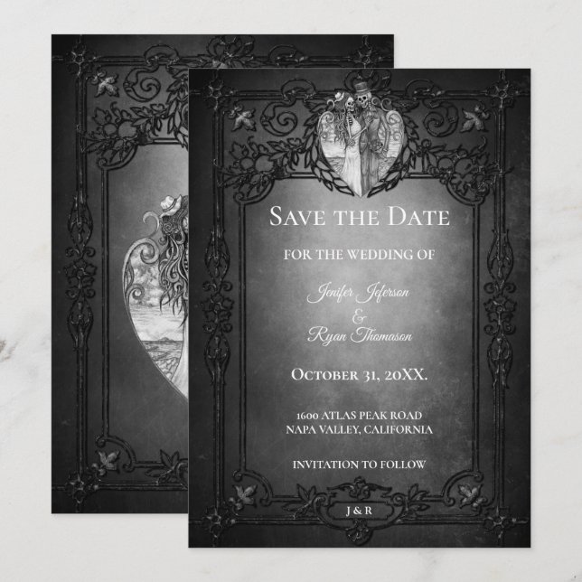 Anúncio Poupança de data de casamento Dark Gothic Hallowee (Frente/Verso)