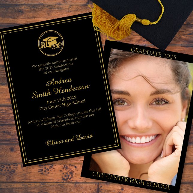 Anúncio preto de fotos para graduação elegante (Criador carregado)