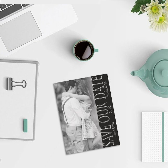 Anúncio Preto e Branco Vertical Salve a Data 5 x 7 (Criador carregado)