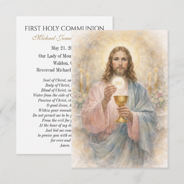 Anúncio Primeira Comunhão Jesus Eucaristia Recordação Oraç (Frente/Verso)