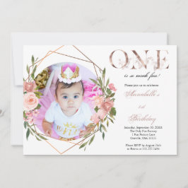 Anúncio primeiro aniversario Dourado Floral Baby Girl