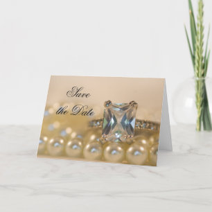Anúncio Princess Diamond Ring Pearls Wedding Save the Date