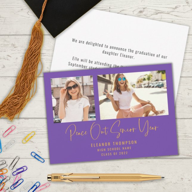 Anúncio Púrpura de Graduação da Modern Peace Out 2 Photo 2 (Criador carregado)