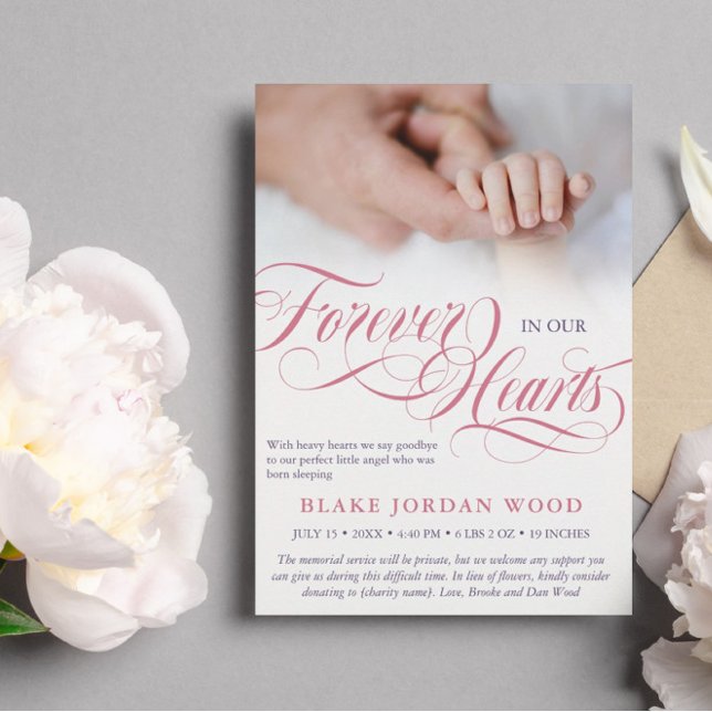 Anúncio Púrpura Rosa Para Sempre No Nosso Memorial Do Bebê (Criador carregado)