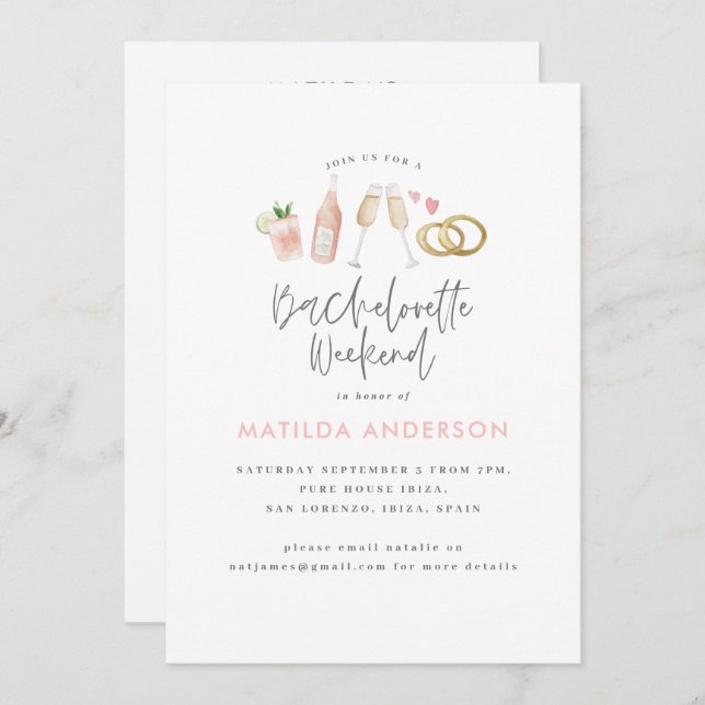 Anúncio Quadrinha de champanhe cor-de-rosa-menina itinerár (Frente/Verso)