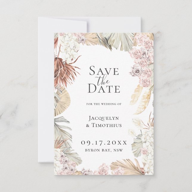 Anúncio Quadro Botânico Boêmico Salvar Data (Frente)