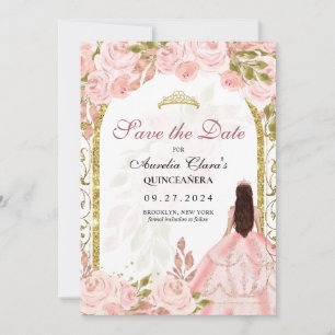 Anúncio Quinceanera, Arca Dourada Princesa Floral Rosa Esb