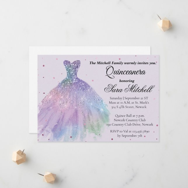 Anúncio Quinceanera Invitation, Birthday Invite for sweet (Frente/Verso In Situ)