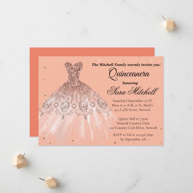Anúncio Quinceanera Invitation, Birthday Invite for sweet (Frente/Verso In Situ)