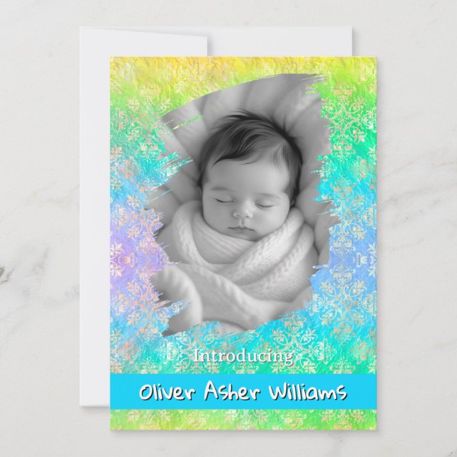 Anúncio [Rainbow Damask] Soft Pastels Baby Boy Birth (Frente)