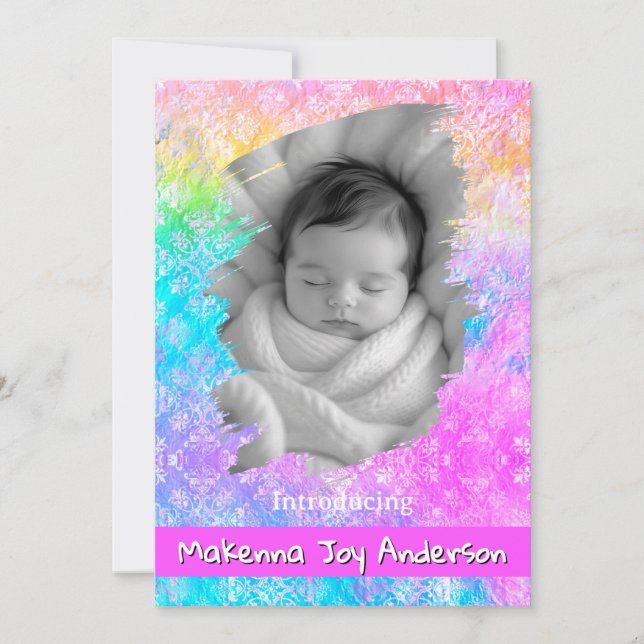 Anúncio [Rainbow Damask] Soft Pastels Baby Girl Birth (Frente)