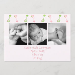Anúncio Rattle n Roll Birth Annoucimento (rosa)