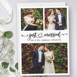 Anúncio Recém-Casados Caligrafia Coração 3 Fotos Casamento