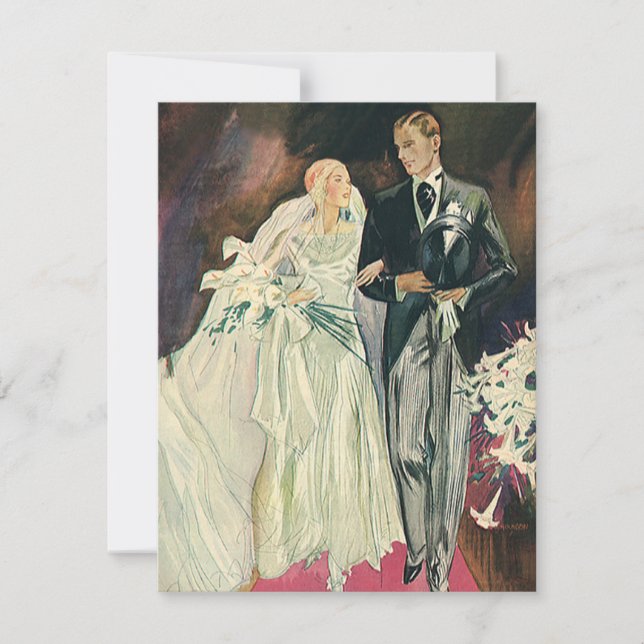 Anúncio Recém-casados de casamento retrô, noiva e noivo fe (Frente)