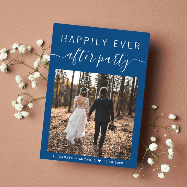 Anúncio Recepção de casamento Azul do Código QR de Foto Mo (An chic Happily Ever After Party Invitation to set the tone for an unforgettable event)
