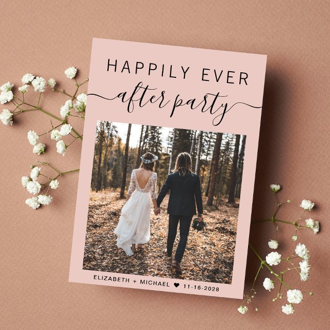 Anúncio Recepção de casamento de Blush de Código QR de Fot (An chic Happily Ever After Party Invitation to set the tone for an unforgettable wedding celebration)