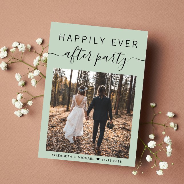 Anúncio Recepção de casamento de Sage de Código QR de Foto (An chic Happily Ever After Party Invitation to celebrate your wedding)