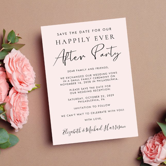 Anúncio Recepção de casamento Rosa Moderno Salve a Data (A stylish save the date announcement for a reception to celebrate your elopement or private wedding)