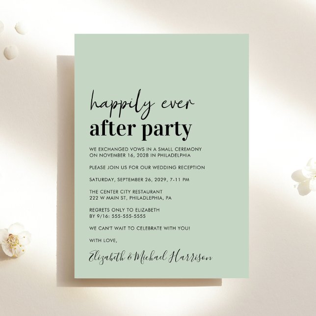Anúncio Recepção de casamento Verde mínima moderna de sábi (An chic Happily Ever After Party invitation for your wedding celebration)