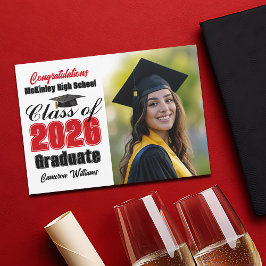 Anúncio Red Black Class of 2026 Graduate Photo Graduation